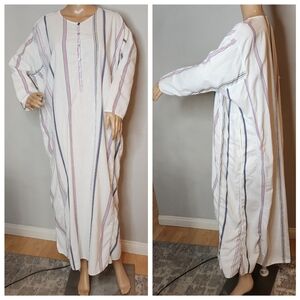 Pietsie One Size Caftan Maxi Dress Cotton White Stripe Pockets